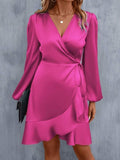 Summer v-neck satin dress - satin waist, low-cut, midi length - export  cross-border fashion women's clothing (european & american style)