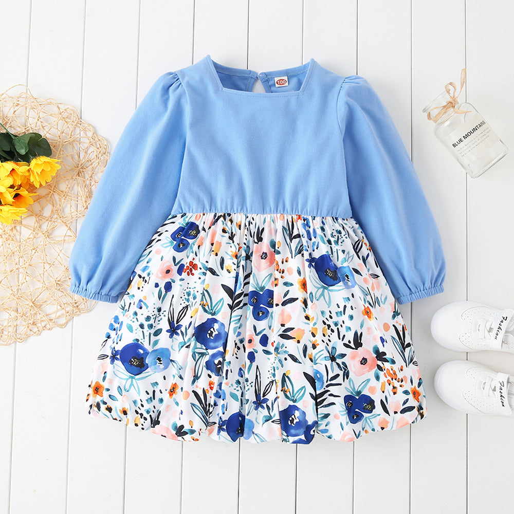 Children's long-sleeved floral bubble dress