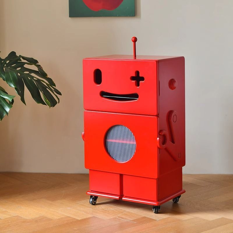 Minimalist creative art robot mobile side table - glossy, skin-touch finish - living room sofa table, bedside nightstand, storage & decorative cabinet