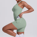 New arrival: seamless, body-hugging yoga set - sexy open-back, high-waisted, butt-lifting workout shorts - quick-dry running & fitness apparel