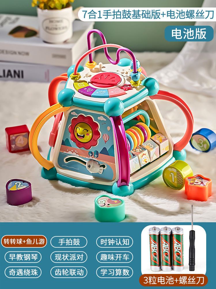 Baby multifunctional hand drum toy educational early education baby seven hexahedral music drum batch send gift