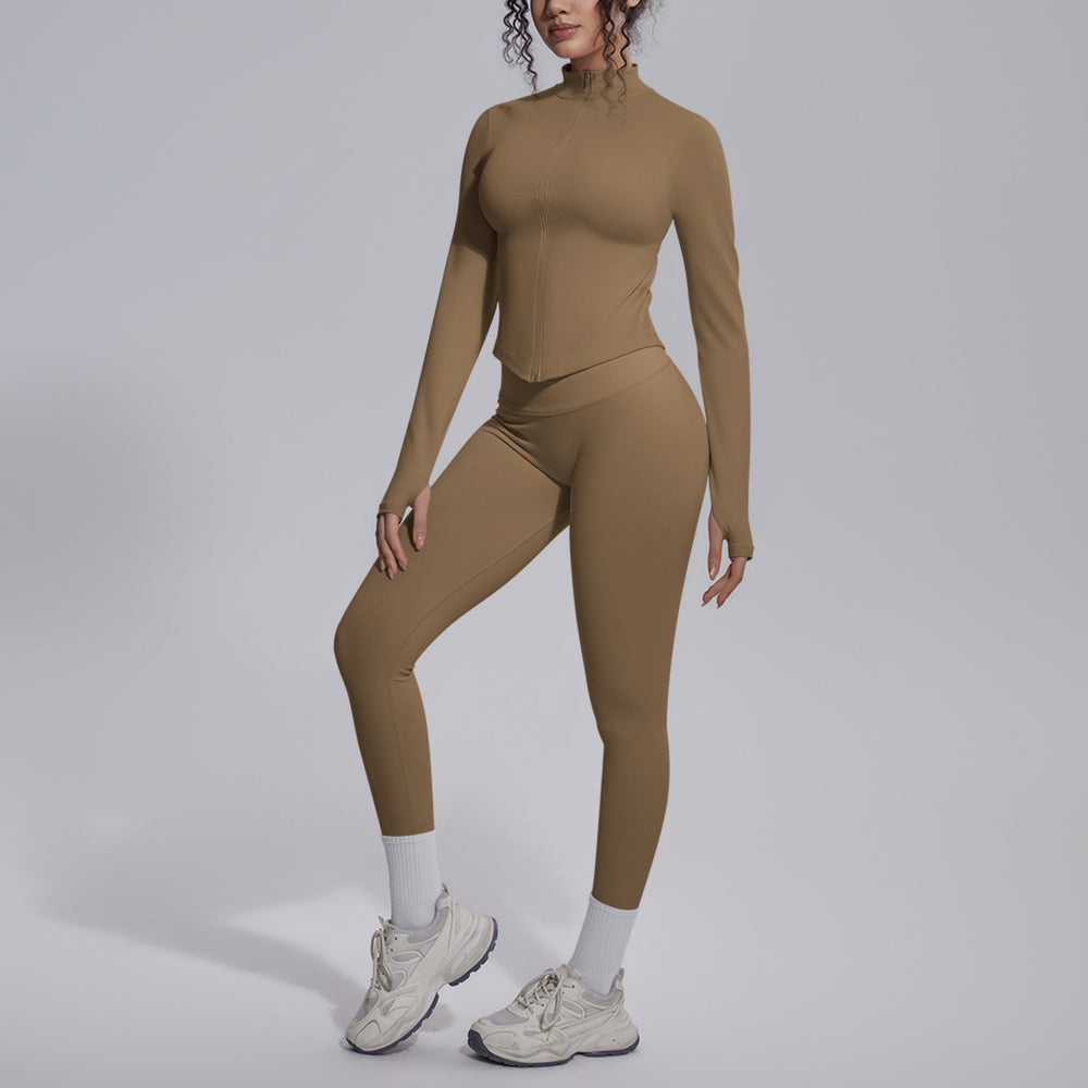 New seamless solid color high-waisted workout set - four-piece yoga, running & fitness apparel