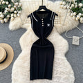 Frenchretro socialite tweed stylefashioncontrast colorembroiderpolo collar sleeveless waist slimming lookknittingdress women