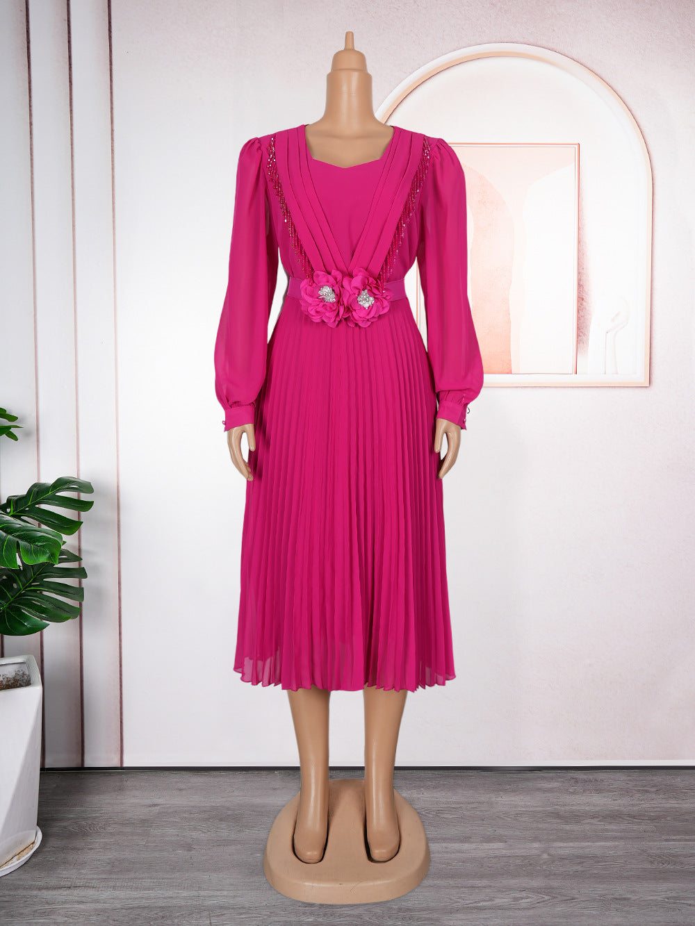 fashionnew arrivalelegantwork clothingpleated skirt   waist slimming looka chiffon dress