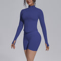 seamless pure color tight high elastic breathable stand collar zipper outwear sports running fitness yoga suit for women