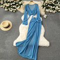 Beach vacation style suit female niche style popular tie back waist long sleevesknitting shirt cut out skirt suit