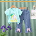 Girls' denim two-piece set: butterfly appliqué jeans & cute bunny top - new summer  collection