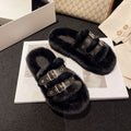Plus size fur slippers for women 2023new arrivalfashion belt buckle thick solestuffed home outwear cotton slippers wholesale