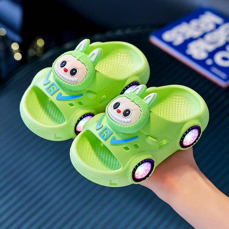 Shiny light-up slippers - kids' cartoon anti-slip slides - boys' home superhero soft sole baby summer slippers