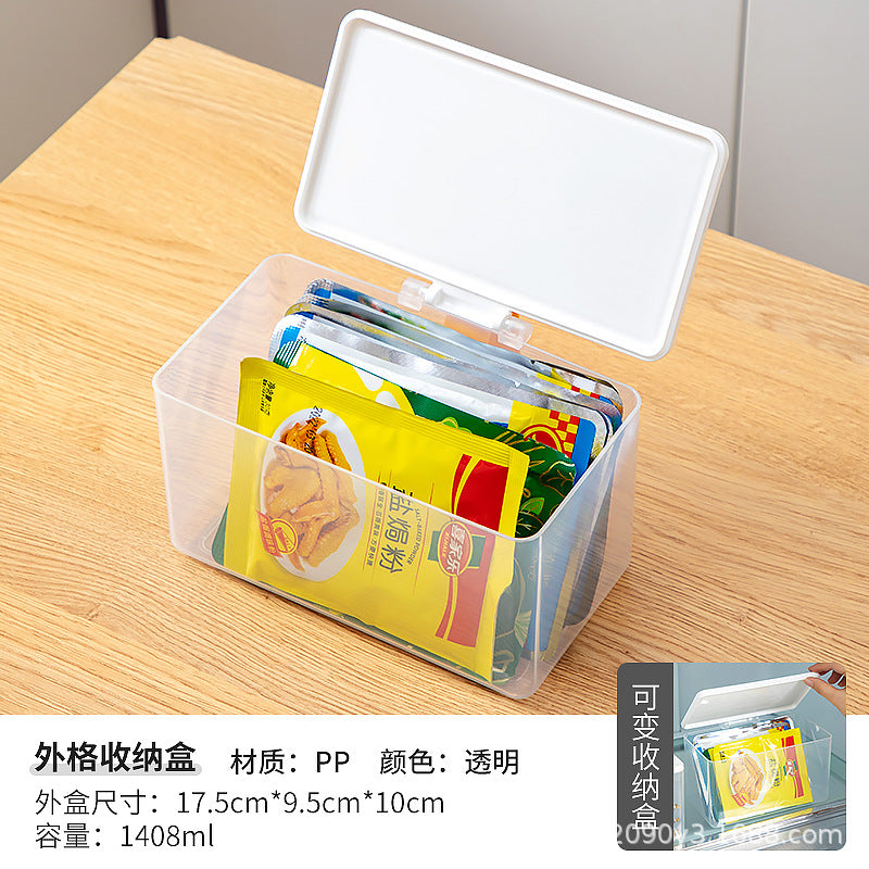 Kitchen seasoning storage box Household multi-functional grid four-grid integrated flip cover Food refrigerator storage box
