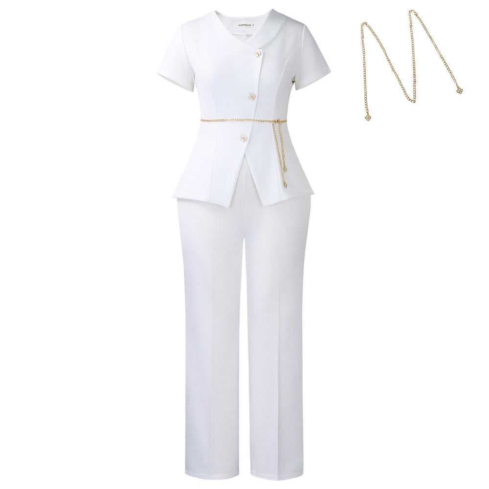 D618 european and american style summer women's outfit: chic button-down casual short-sleeve top and pants two-piece fashion african set