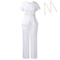 D618 european and american style summer women's outfit: chic button-down casual short-sleeve top and pants two-piece fashion african set