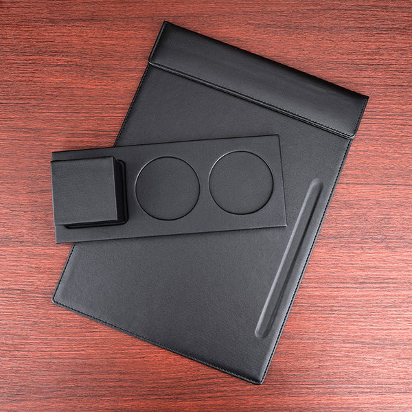 Business hotel office practical leather A4 conference splint with pen slot three-hole cup holder matching combination desktop pad
