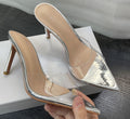 Wo huizhou european and american women's shoes transparent one-line high heels stiletto pointed toe not tired feet easiest for match summer slippers outwear