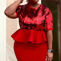 Am030526tautum round neck three-quarter sleeve sequintops ruffle hem waist easiest for match women's clothing spangle