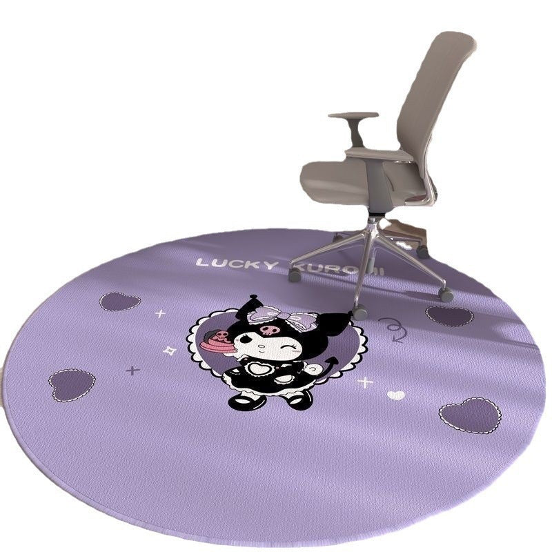 Cute kuromi round rug for living room, computer chair mat for study, foot pad for dressing table in cloakroom, bedside blanket for bedroom
