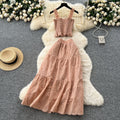 Super fairy vacation wear women's summer wear pure desire elastic silm camisole cut outembroiderhigh waist skirt suit