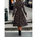 Women's  autumn new arrivals: women's v-neck floral mini dress with long sleeves and a-line asymmetrical placket