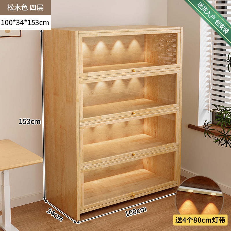 Solid wood dust-proof bookcase integrated against the wall Walnut color storage cabinet Locker Floor storage cabinet Household bookshelf