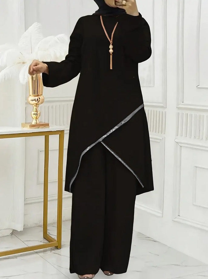 cross-border new arrival: women's two-piece loungewear set - relaxed fit with linear print design