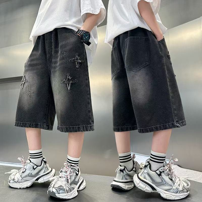 Kids' boys' summer lightweight pants - stylish new denim shorts for mid-to-large children - summer collection