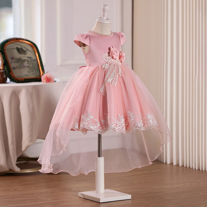 personalized girl dress with tail, short in front and long in back, eleganceelegant flower girl wedding dress, accessible luxury style niche style skirt