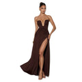 european and american women's clothing  spring/summer new collection: solid color, elegant bandeau, high slit, ruched, sexy bodycon dress