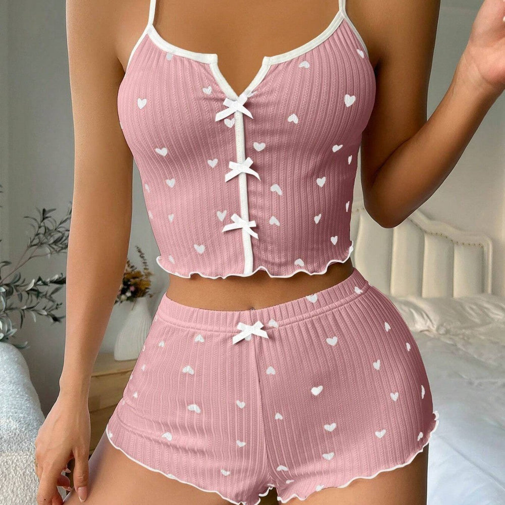 new arrival heart-shaped printingcontrast color home clothes front slit sexy pit strap pajamassuit