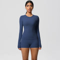 European and american solid color slim-fit long sleeve t-shirt yoga outfit set - high-waisted, barely-there feel, quick-dry activewear two-piece set for running and fitness