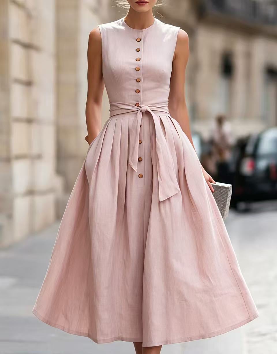 european and american cross-border  independent station new arrivalelegantelegancenormcore cotton and linen women's sleeveless dress