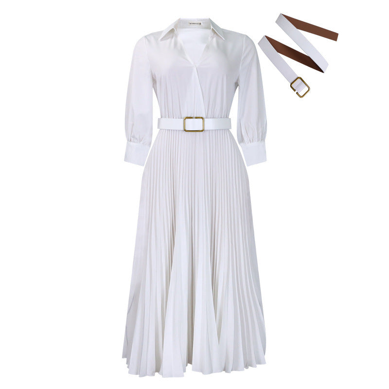 D522export women's clothing new arrival summer fashion lapel long sleeves high waist elegant pleated pure color africandress