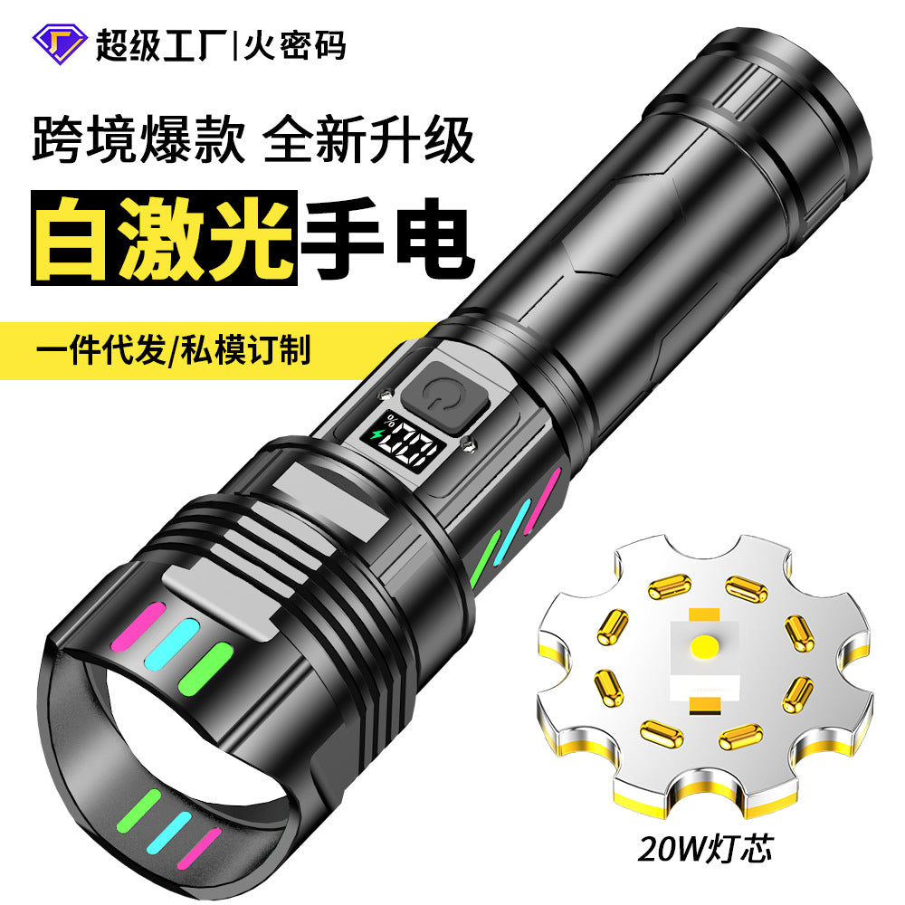 Cross-border new hot-selling strong light digital flashlight outdoor charging super bright focusing emergency self-defense household flashlight