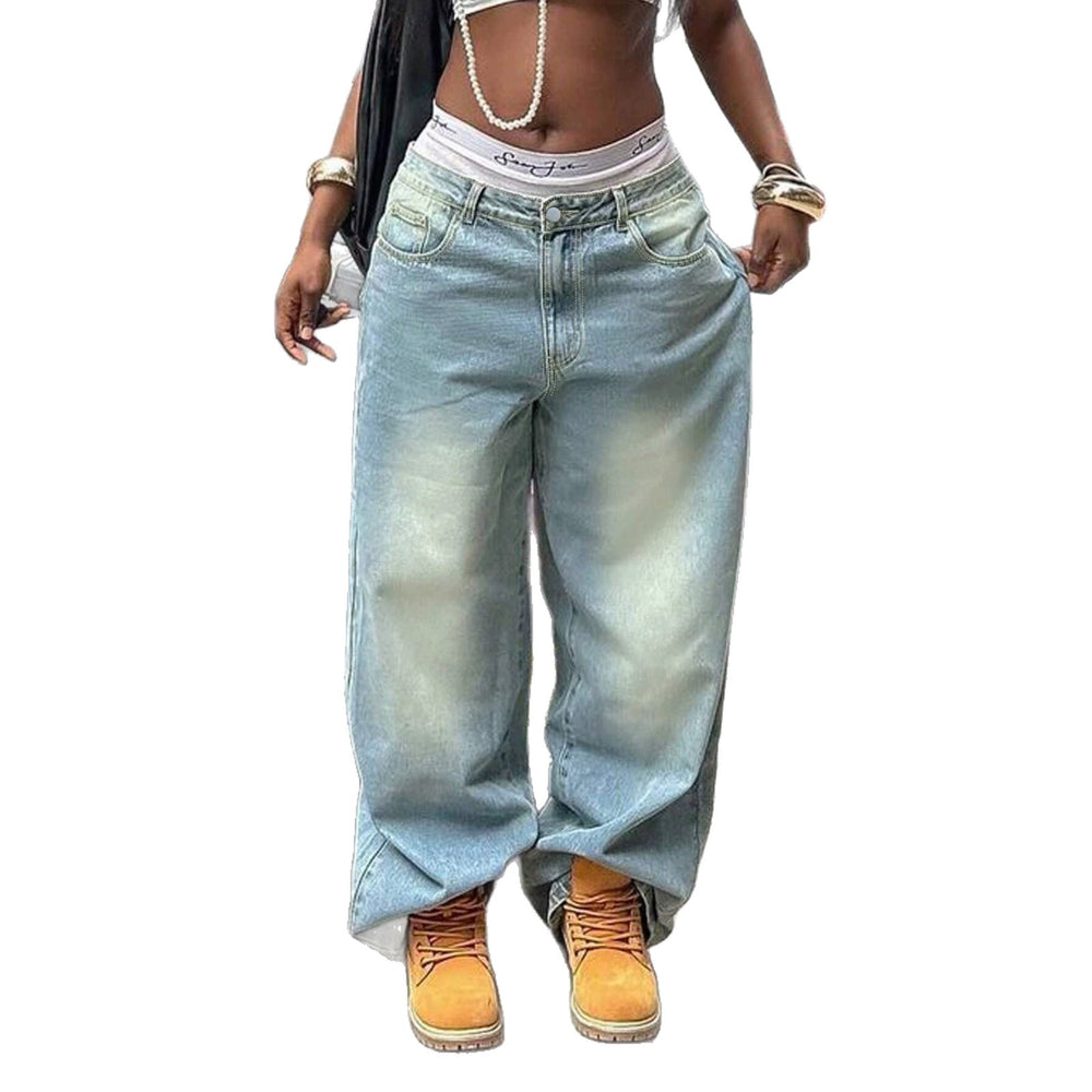European and american style women's gradient washed wide leg jeans - high waist, relaxed fit, drapey, versatile, hip hop, vintage denim pants