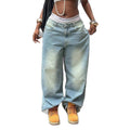 European and american style women's gradient washed wide leg jeans - high waist, relaxed fit, drapey, versatile, hip hop, vintage denim pants