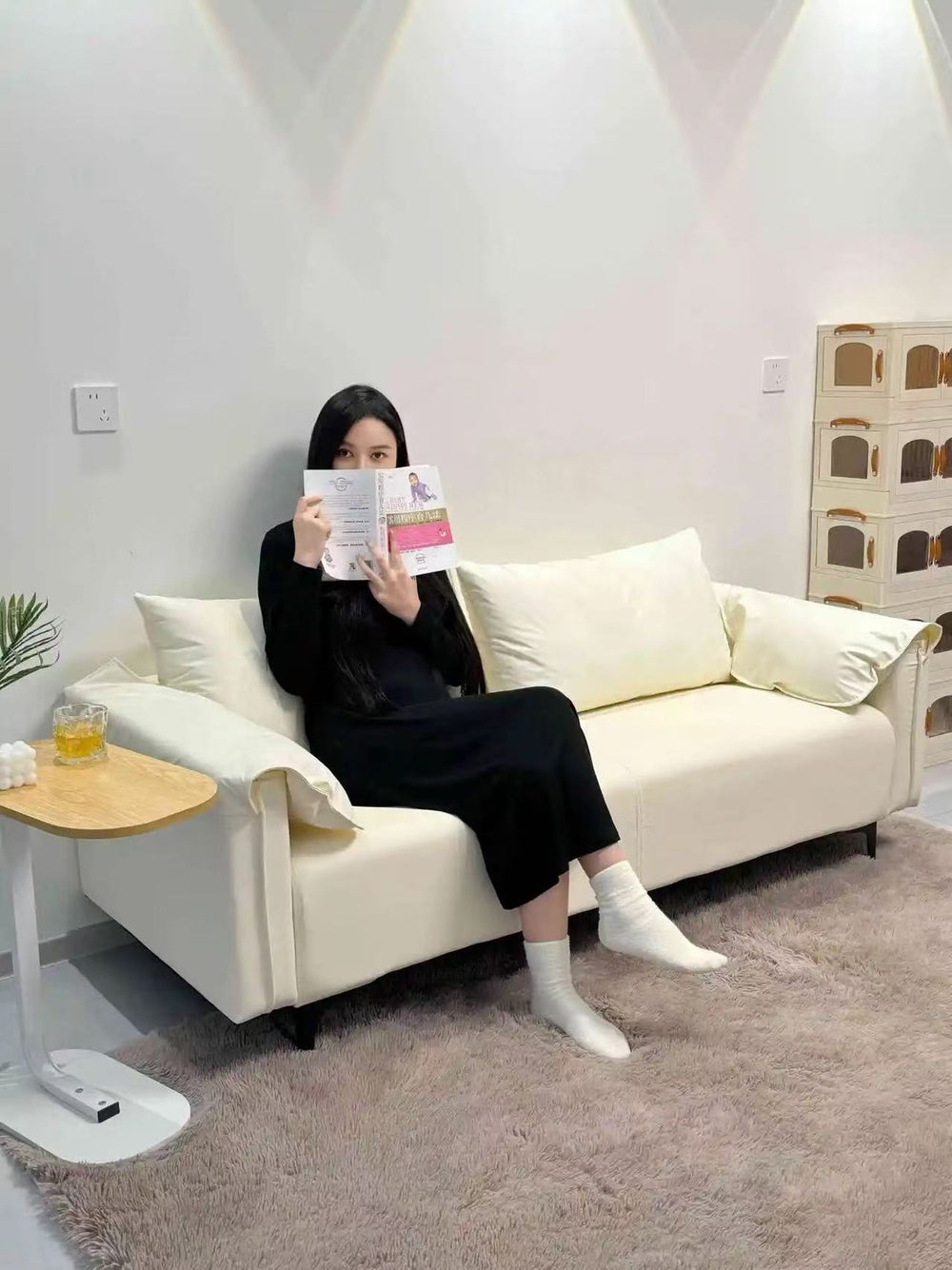 Sofa living room small apartment b&b rental room double three-seater ear lazy straight row fabric sofa new arrival