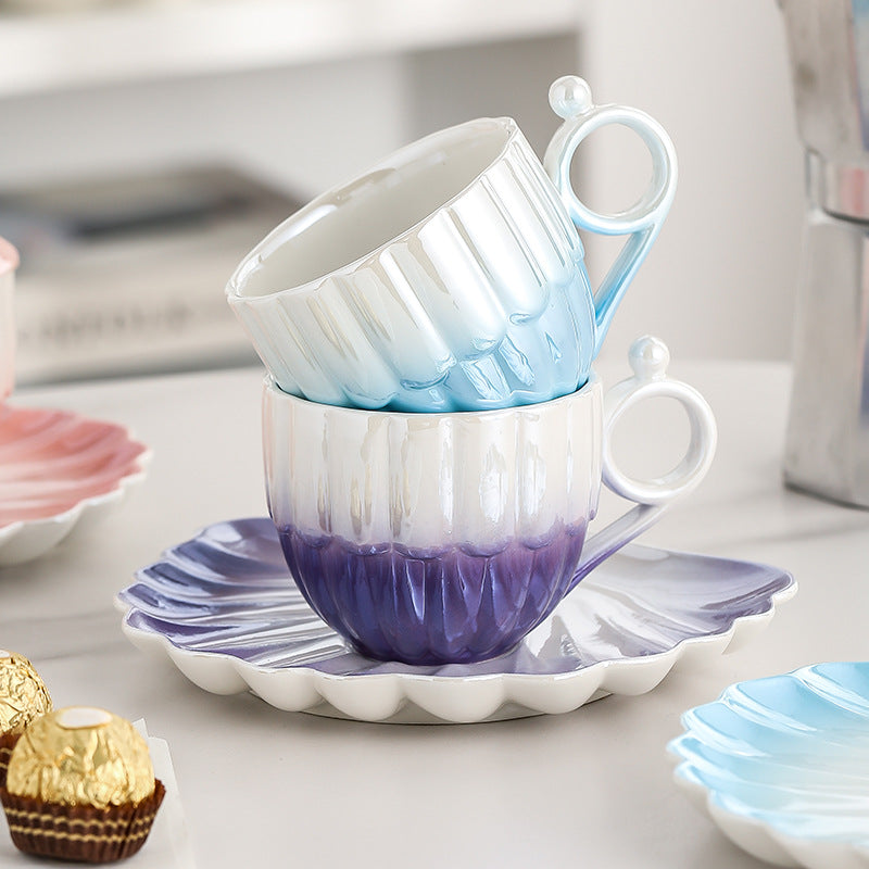 Instagrammable, high-style, creative fairy tear pearl shell ceramic coffee cup and saucer set - premium home drinkware