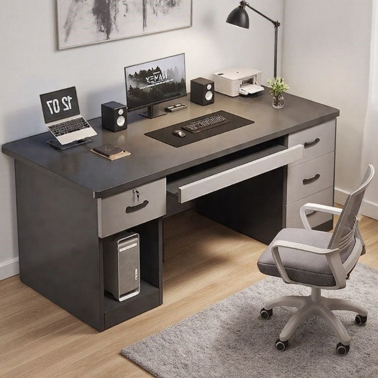 Modern home computer desk with lock, office desk, simple executive desk, office staff desk, student desk, wooden desk