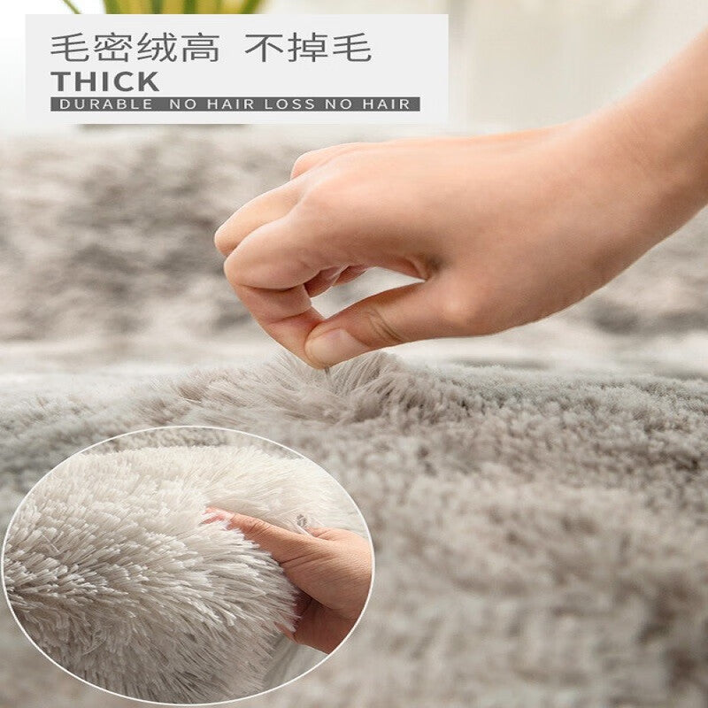 Silk wool carpet round scandinavian bedroom bedside carpet living room study bay window thickenedpure color tie-dye long hair floor mat