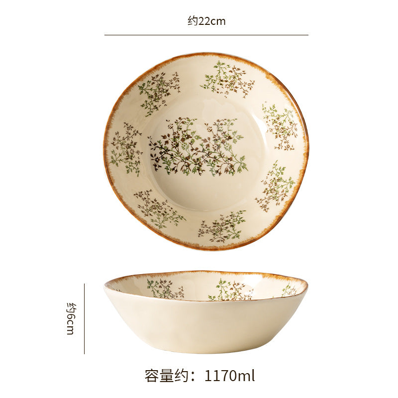European retro irregular ceramic bowl, plate, and dish set - stylish, high-value tableware for restaurants and home use, rustic farmhouse ceramic dinnerware set