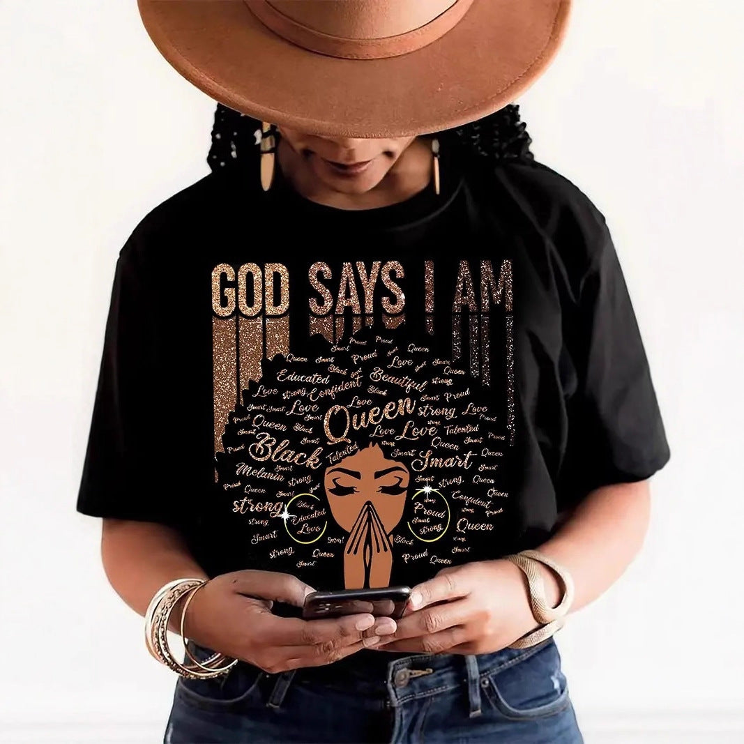 European and American new  INS fashion trend printing round neck casual versatile pullover loose short-sleeved top T-shirt women