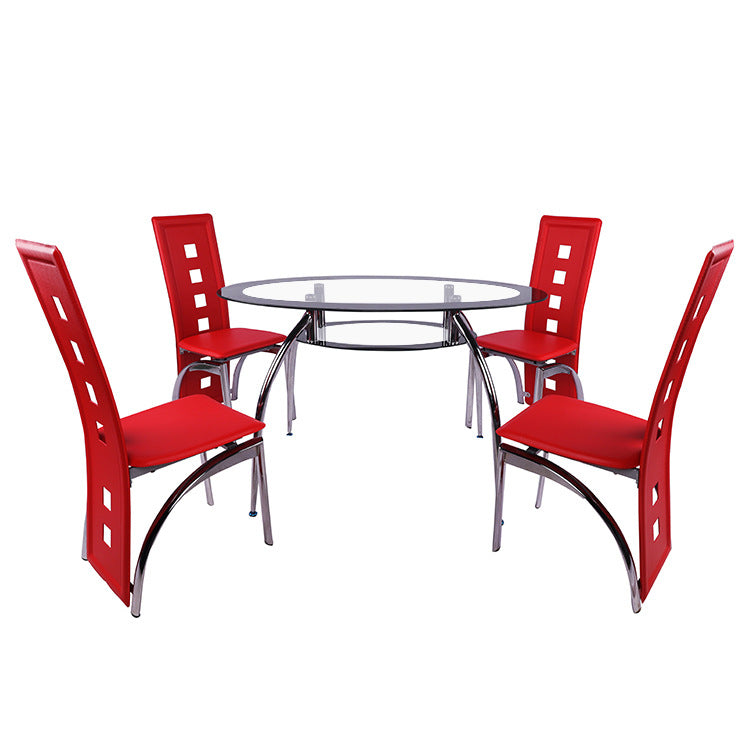 Customizable home dining table and chair set - minimalist clear glass table with backrest chairs - modern restaurant style, export quality, complete dining set