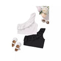 new arrival: european and american trendy baby girl's summer ruffle one-shoulder pleated lightweight one-piece tank top for infants and toddlers