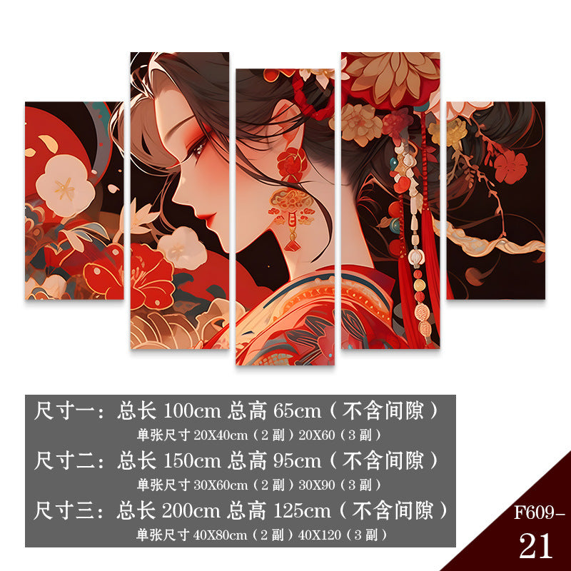 Guochaofeng wall decoration painting Hot pot restaurant hotel box background wall mural Peking Opera Huadan face painting