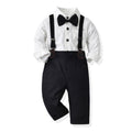 spring new boys' korean style outfit: long-sleeved shirt & striped overalls two-piece gentleman's children's clothing wholesale