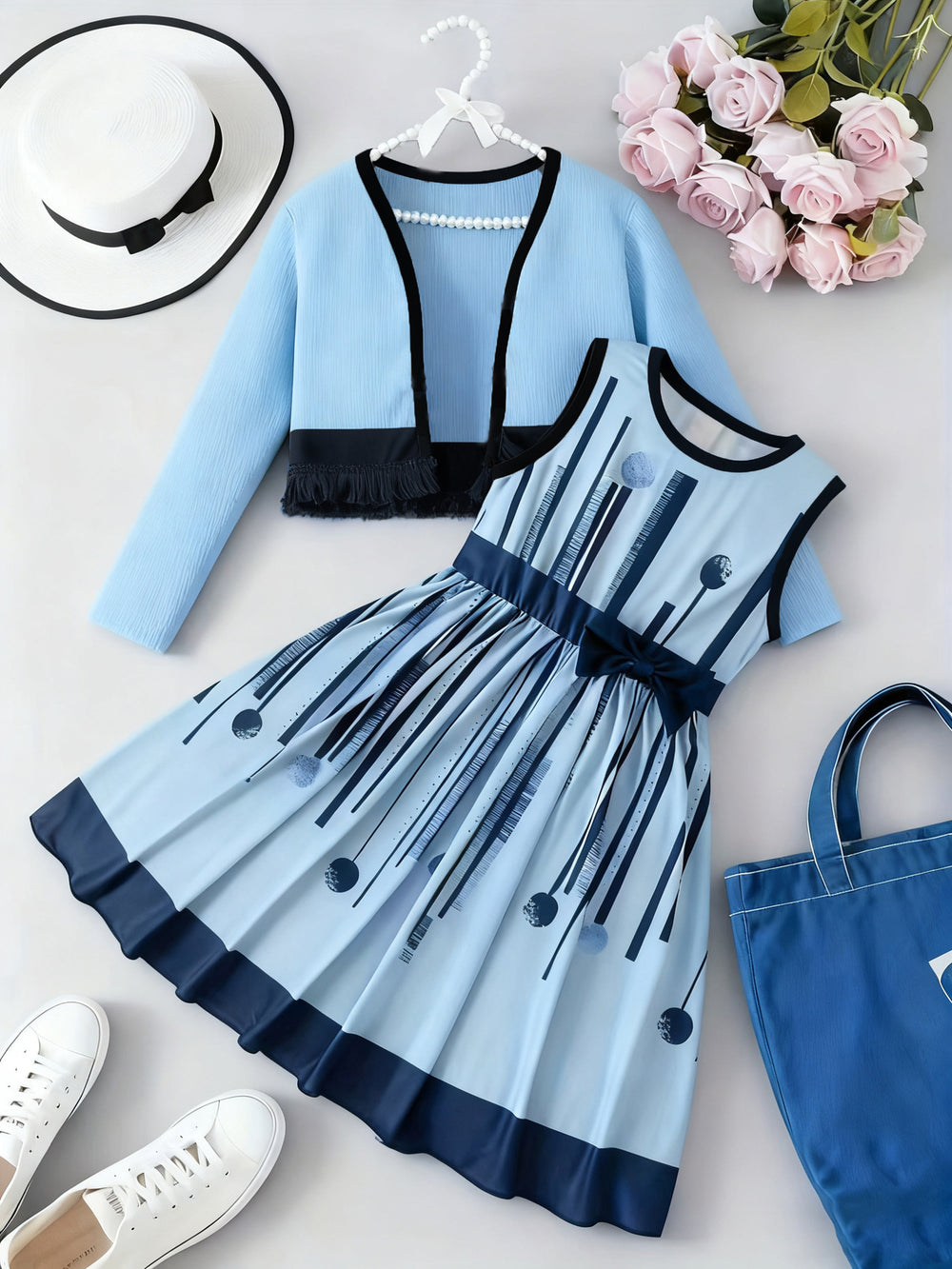 girls' skirt set: pink tank dress with long-sleeved jacket, autumn outfit for girls, two-piece children's set