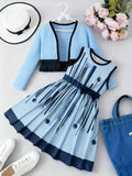 girls' skirt set: pink tank dress with long-sleeved jacket, autumn outfit for girls, two-piece children's set