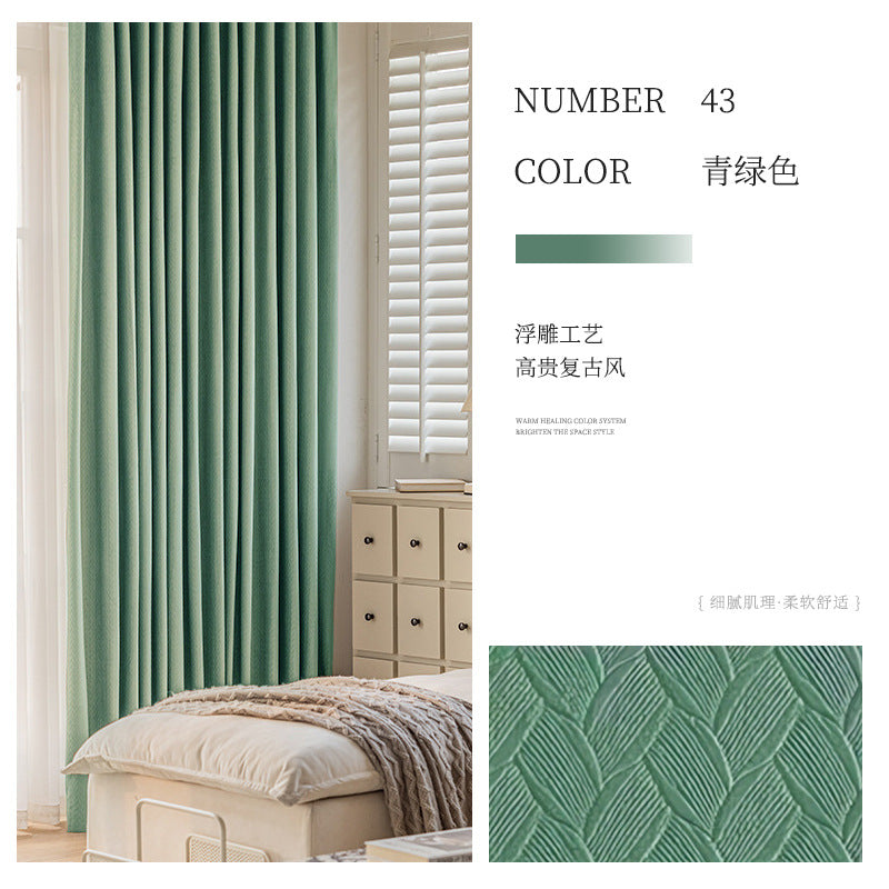 French retro green wheat ear velvet blackout curtains for living room and bedroom, thickened curtain fabric, shaoxing curtain wholesale