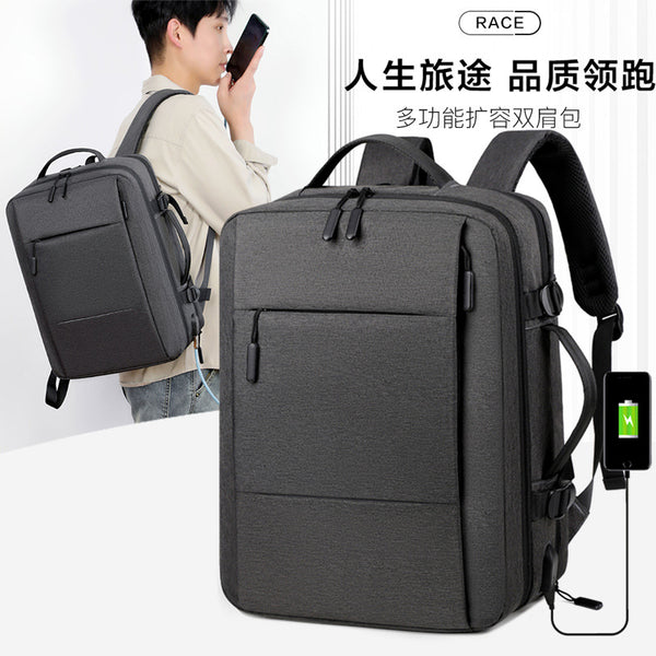 Expandable backpack men's business laptop bag expansion large capacity travel backpack printed LOGO