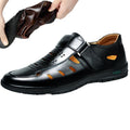 Summer hollow-out leather sandals for men - casual, breathable, business-ready, soft upper, perforated design, durable, middle-aged and elderly, dad shoes