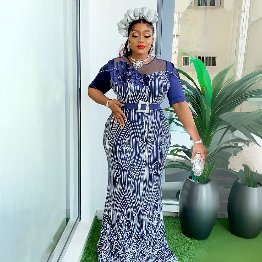 e-commerce european and american sequined slim-fit mermaid evening gown maxi dress african women's clothing  plus size dress